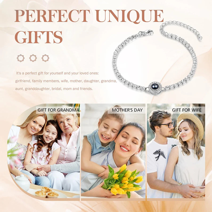 Bracelet with Picture inside Custom Picture Bracelet Personalized Photo Projection Bracelet Charm Memorial Gifts for Women
