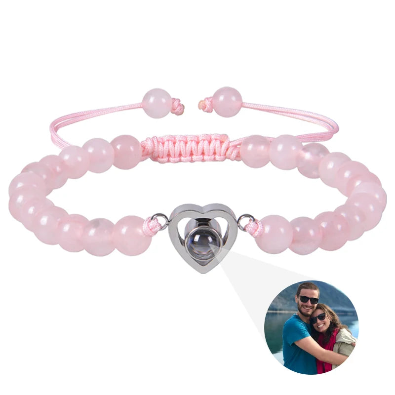 Custom Photo Bracelet Personalized Photo Projection Bracelet Beaded Bracelets with Picture Inside 100 Languages Memorial Gift