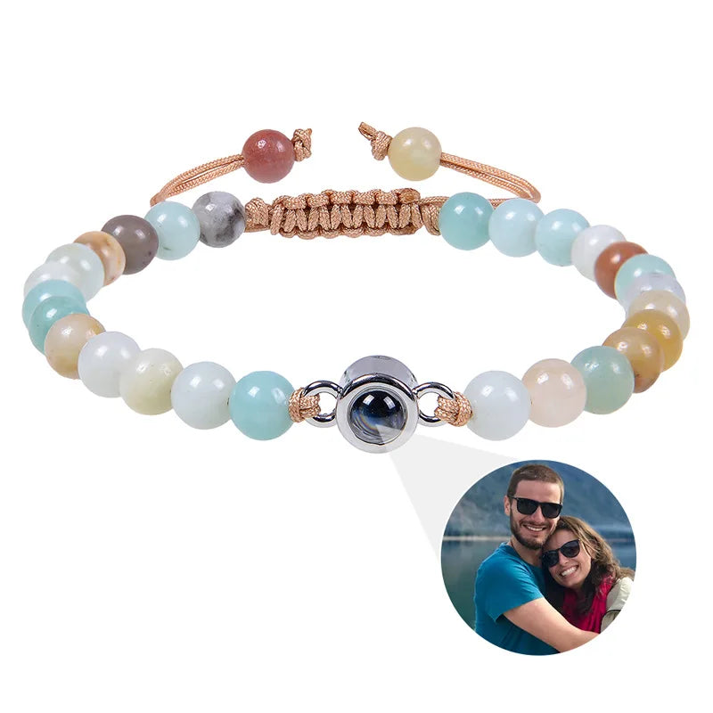 Custom Photo Bracelet Personalized Photo Projection Bracelet Beaded Bracelets with Picture Inside 100 Languages Memorial Gift