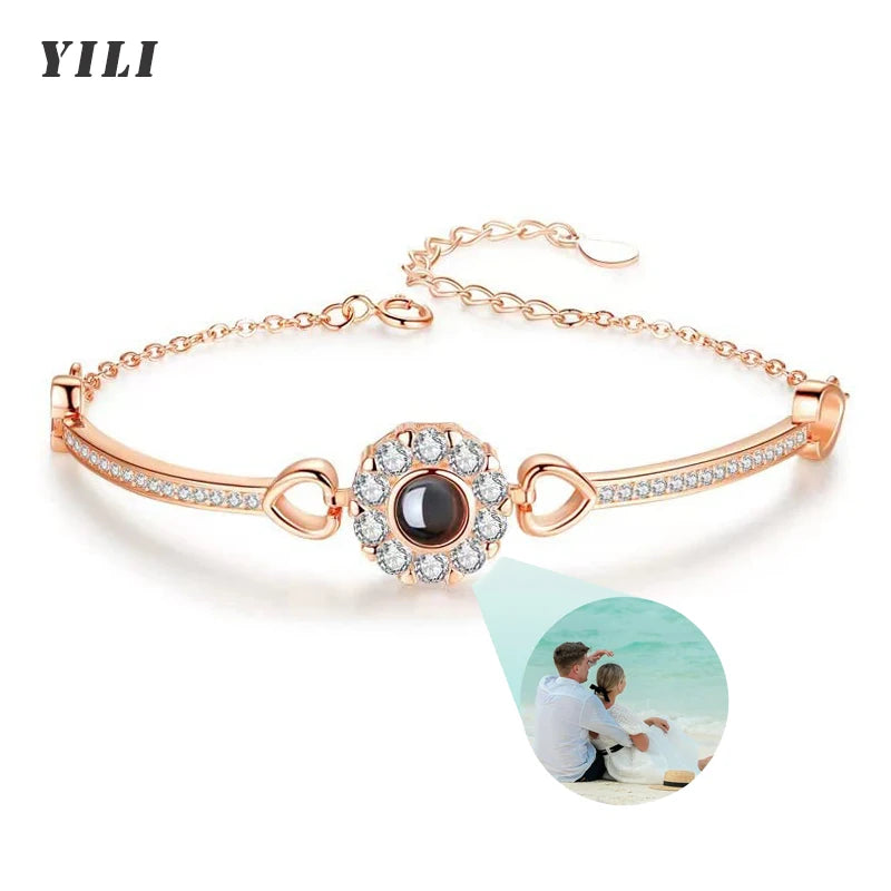 Personalized Bracelet with Picture Inside Custom Projection Heart Bangle with Photo I Love You Memorial Gifts for Women Girls