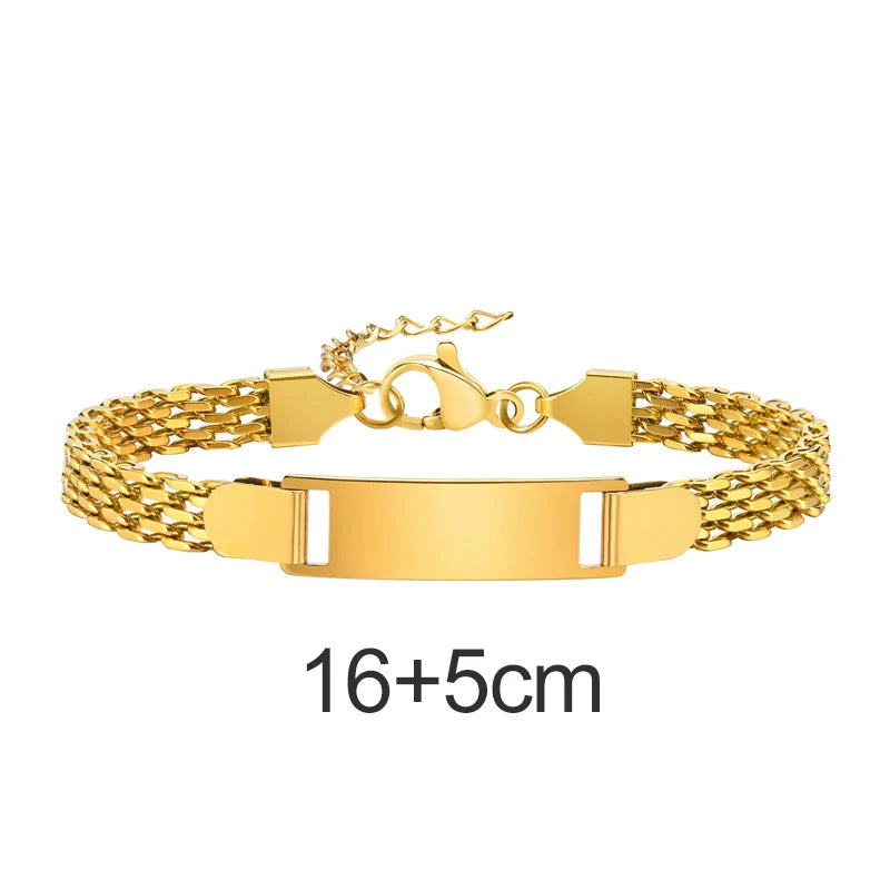 Personalized Kids Name Bracelet  Stainless Steel Custom Engraved Smooth Bar Charm Wristband Gift For Children Baby Boys Girls