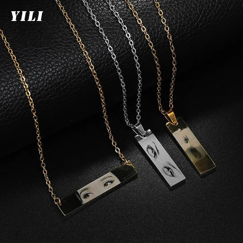 Custom Eyes Photo Necklace Stainless Stee Customized Engrave Eye Necklaces Personalized Picture Name Necklace for Women Kids