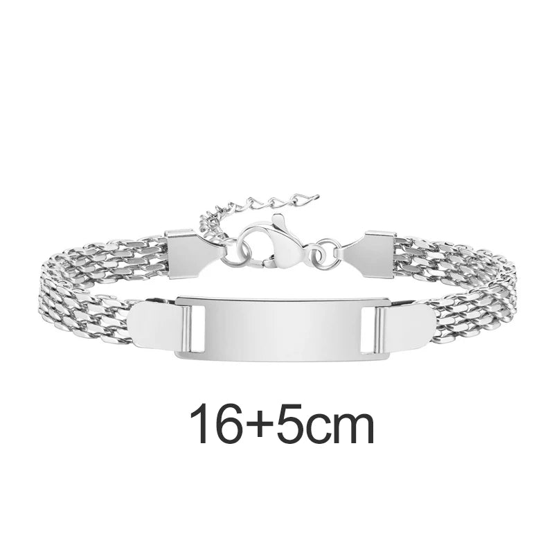 Personalized Kids Name Bracelet  Stainless Steel Custom Engraved Smooth Bar Charm Wristband Gift For Children Baby Boys Girls