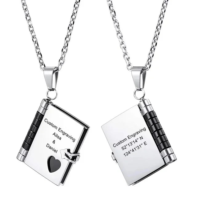 Envelope Necklace Custom Text Locket Opening Book Pendant Couple Personalized Photo Album Sweater Chain Jewelry Birthday Gift