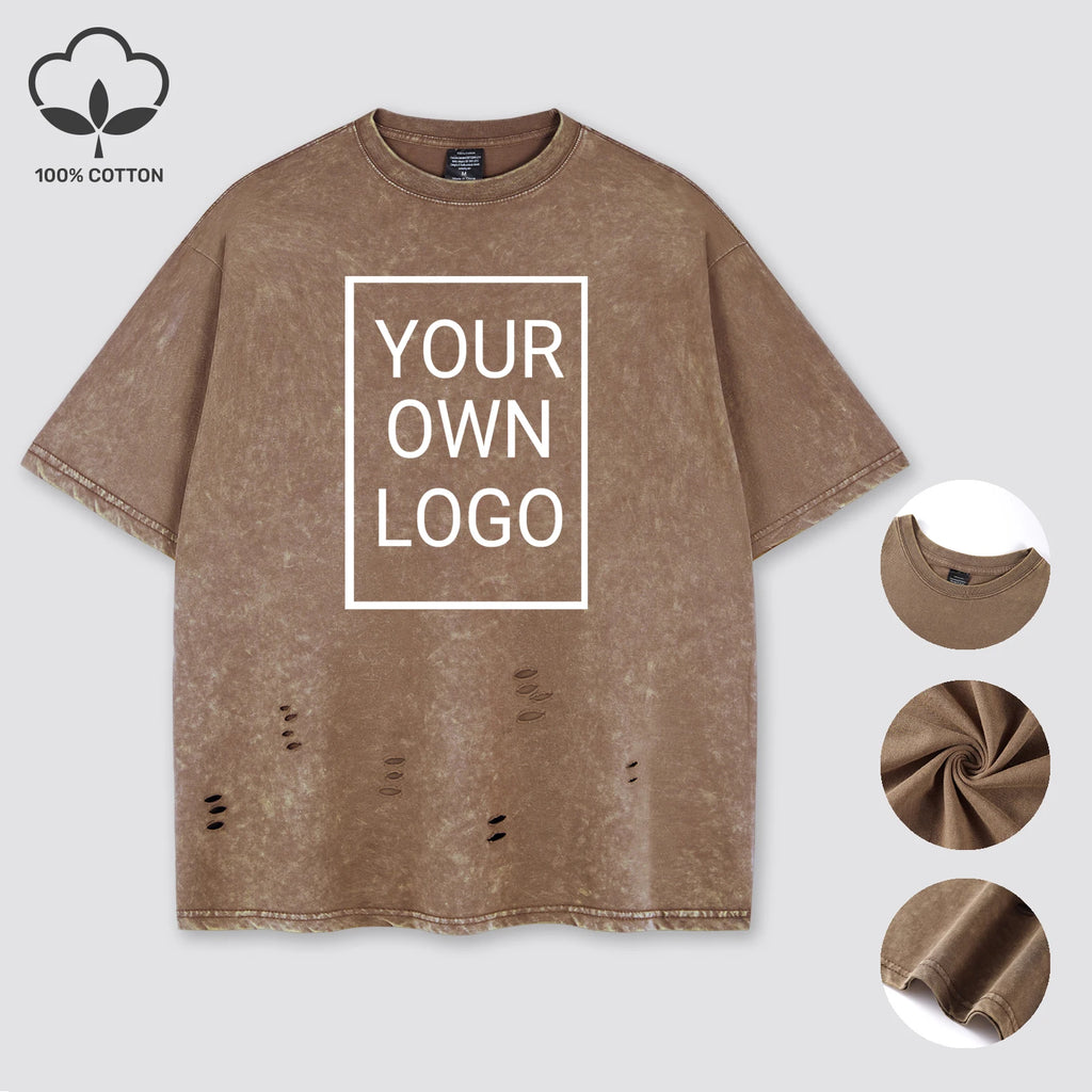 Customized The Logo DIY Pattern Cotton Washed Holes T Shirt Woman Oversize Y2K T-Shirt Summer Hip Hop Top All-Match Short Sleeve (Copy)