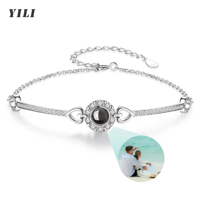 Personalized Bracelet with Picture Inside Custom Projection Heart Bangle with Photo I Love You Memorial Gifts for Women Girls