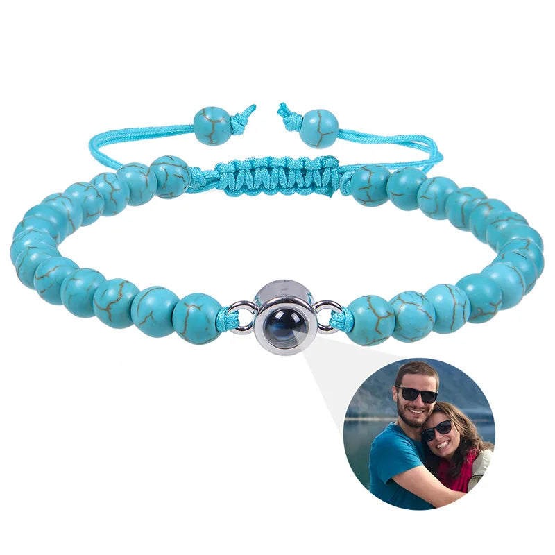 Custom Photo Bracelet Personalized Photo Projection Bracelet Beaded Bracelets with Picture Inside 100 Languages Memorial Gift