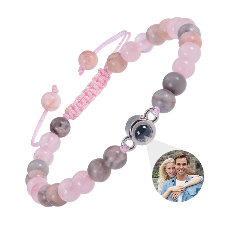 Custom Photo Bracelet Personalized Photo Projection Bracelet Beaded Bracelets with Picture Inside 100 Languages Memorial Gift