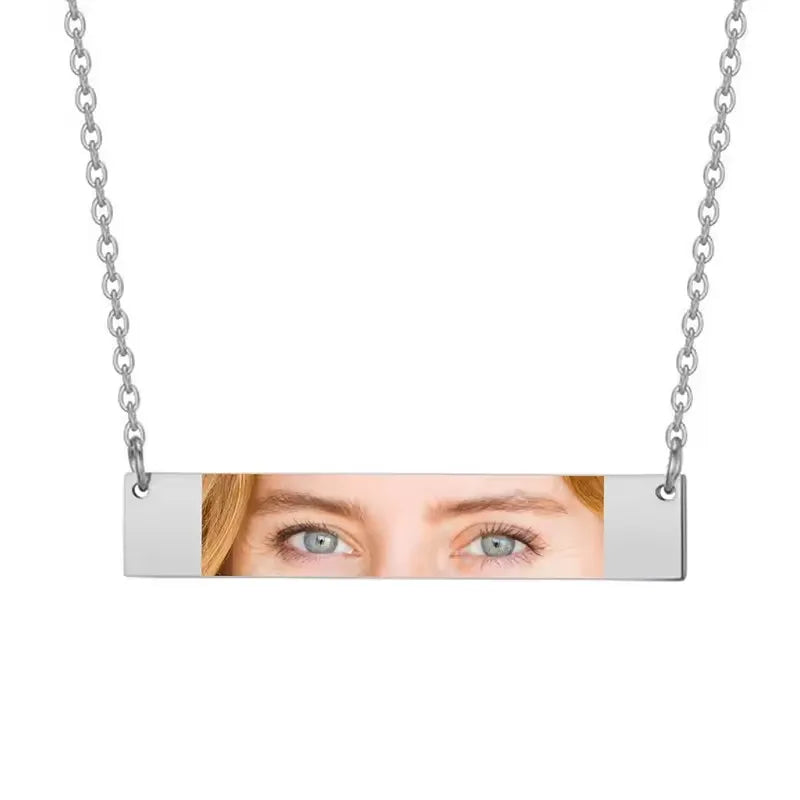 Custom Eyes Photo Necklace Stainless Stee Customized Engrave Eye Necklaces Personalized Picture Name Necklace for Women Kids