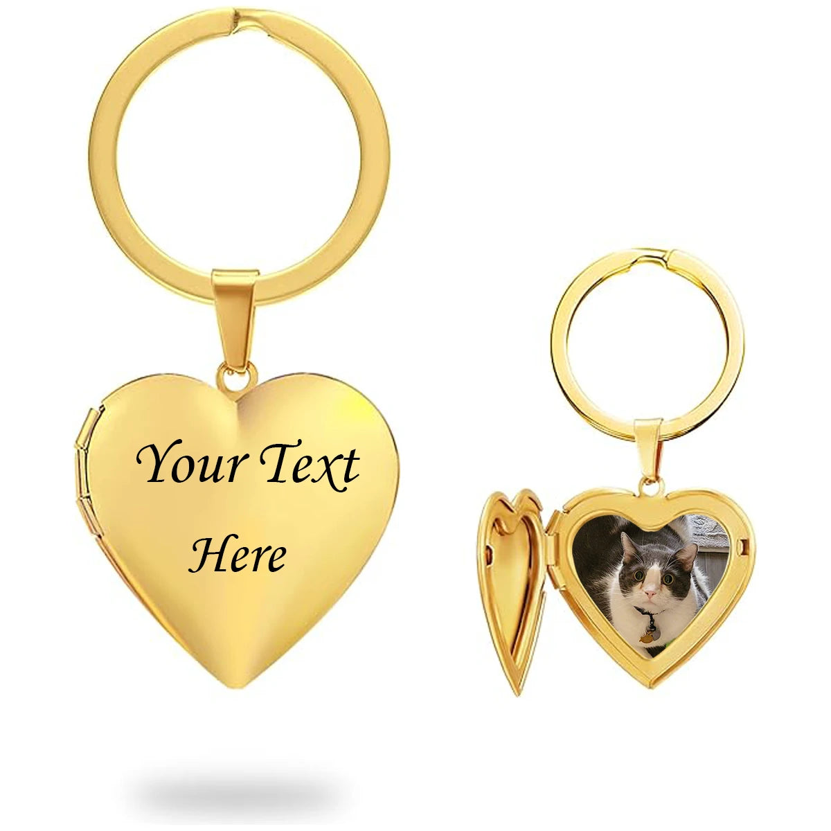 Customized Key Chain, Stainless Steel Heart Charm Image Insert Locket Keychain,Casual Romantic Unisex Women Accessory Gift