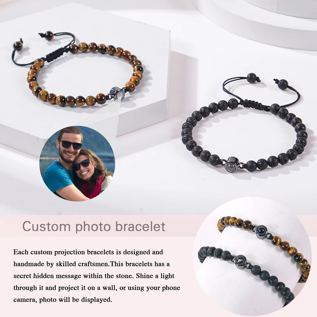 Custom Photo Bracelet Personalized Photo Projection Bracelet Beaded Bracelets with Picture Inside 100 Languages Memorial Gift