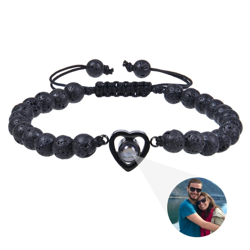 Custom Photo Bracelet Personalized Photo Projection Bracelet Beaded Bracelets with Picture Inside 100 Languages Memorial Gift