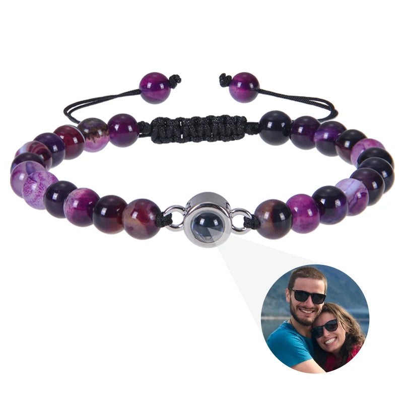 Custom Photo Bracelet Personalized Photo Projection Bracelet Beaded Bracelets with Picture Inside 100 Languages Memorial Gift