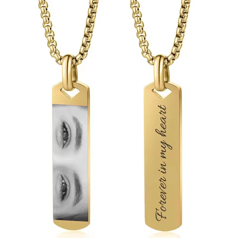 Custom Eyes Photo Necklace Stainless Stee Customized Engrave Eye Necklaces Personalized Picture Name Necklace for Women Kids