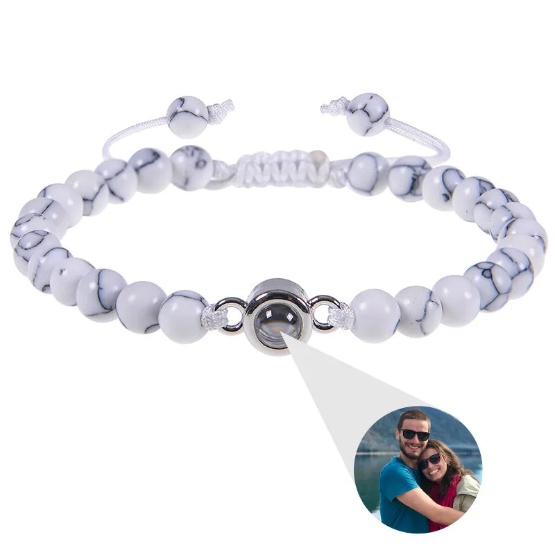 Custom Photo Bracelet Personalized Photo Projection Bracelet Beaded Bracelets with Picture Inside 100 Languages Memorial Gift