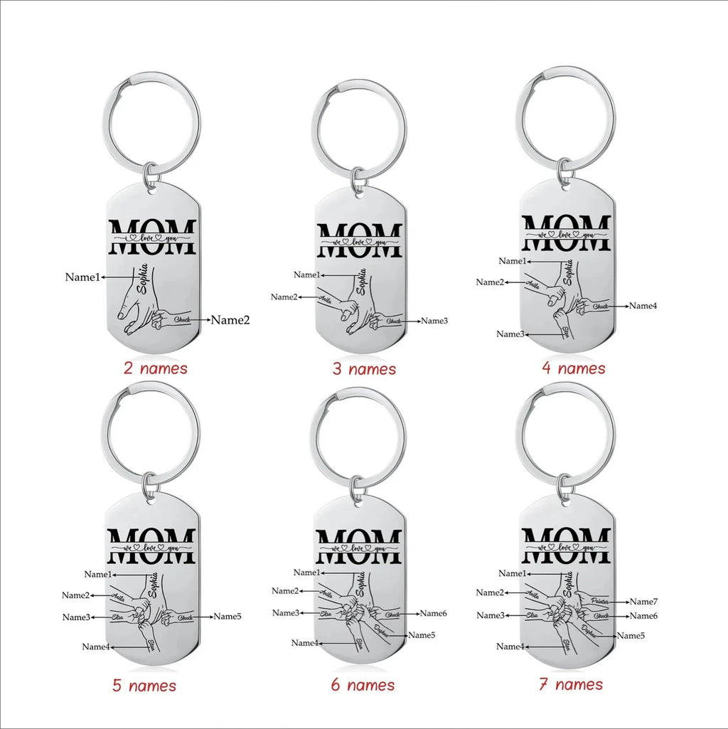 Personalized Photo Keychain Custom Holding Mom Hand With1-6 Kids Names Hand Keychains For Mother's Day Gift Ideas Birthday Gifts
