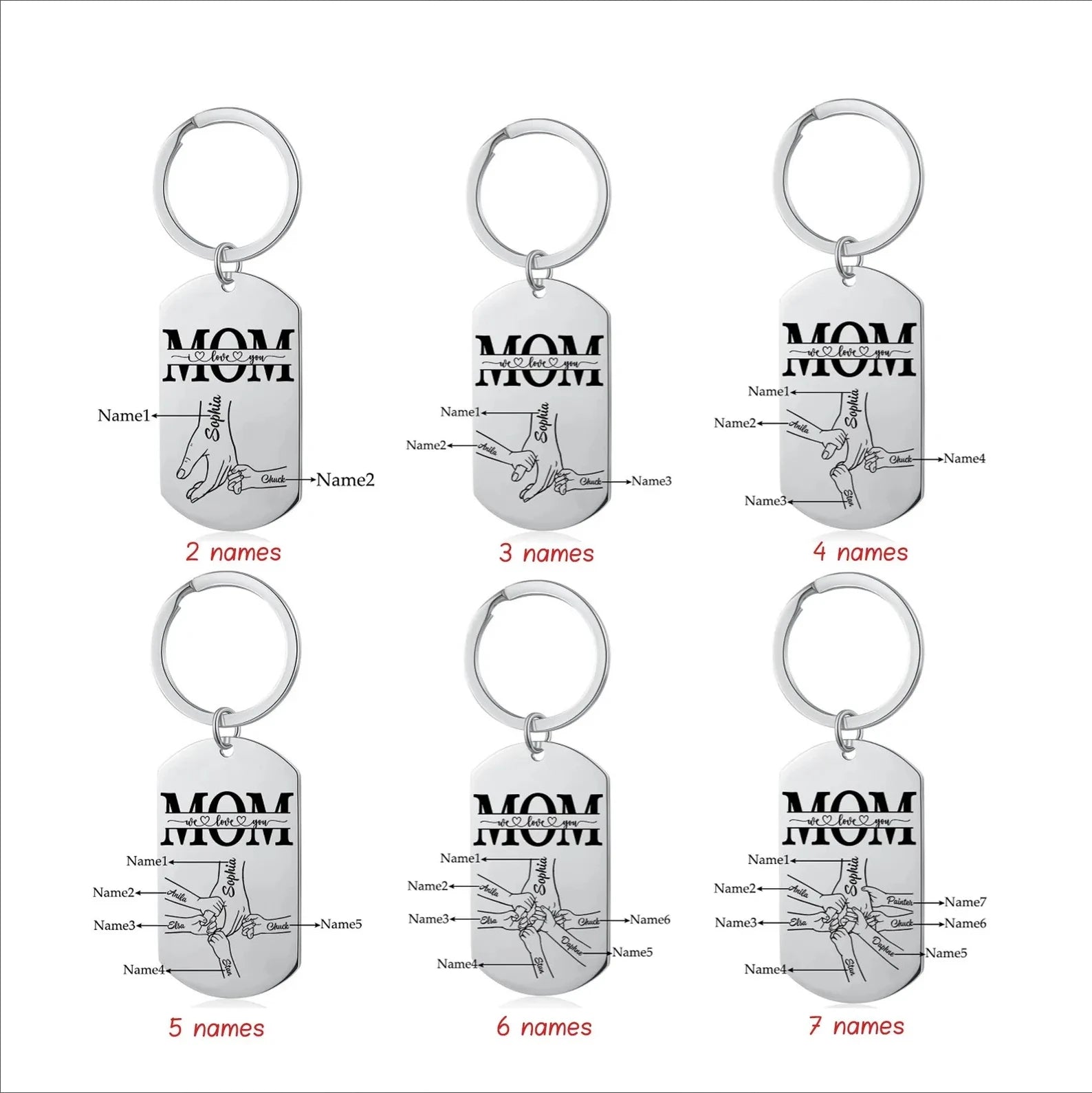 Personalized Photo Keychain Custom Holding Mom Hand With1-6 Kids Names Hand Keychains For Mother's Day Gift Ideas Birthday Gifts