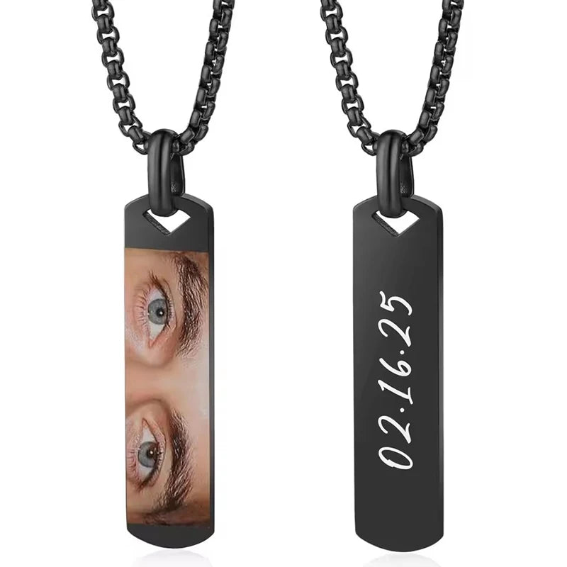 Custom Eyes Photo Necklace Stainless Stee Customized Engrave Eye Necklaces Personalized Picture Name Necklace for Women Kids