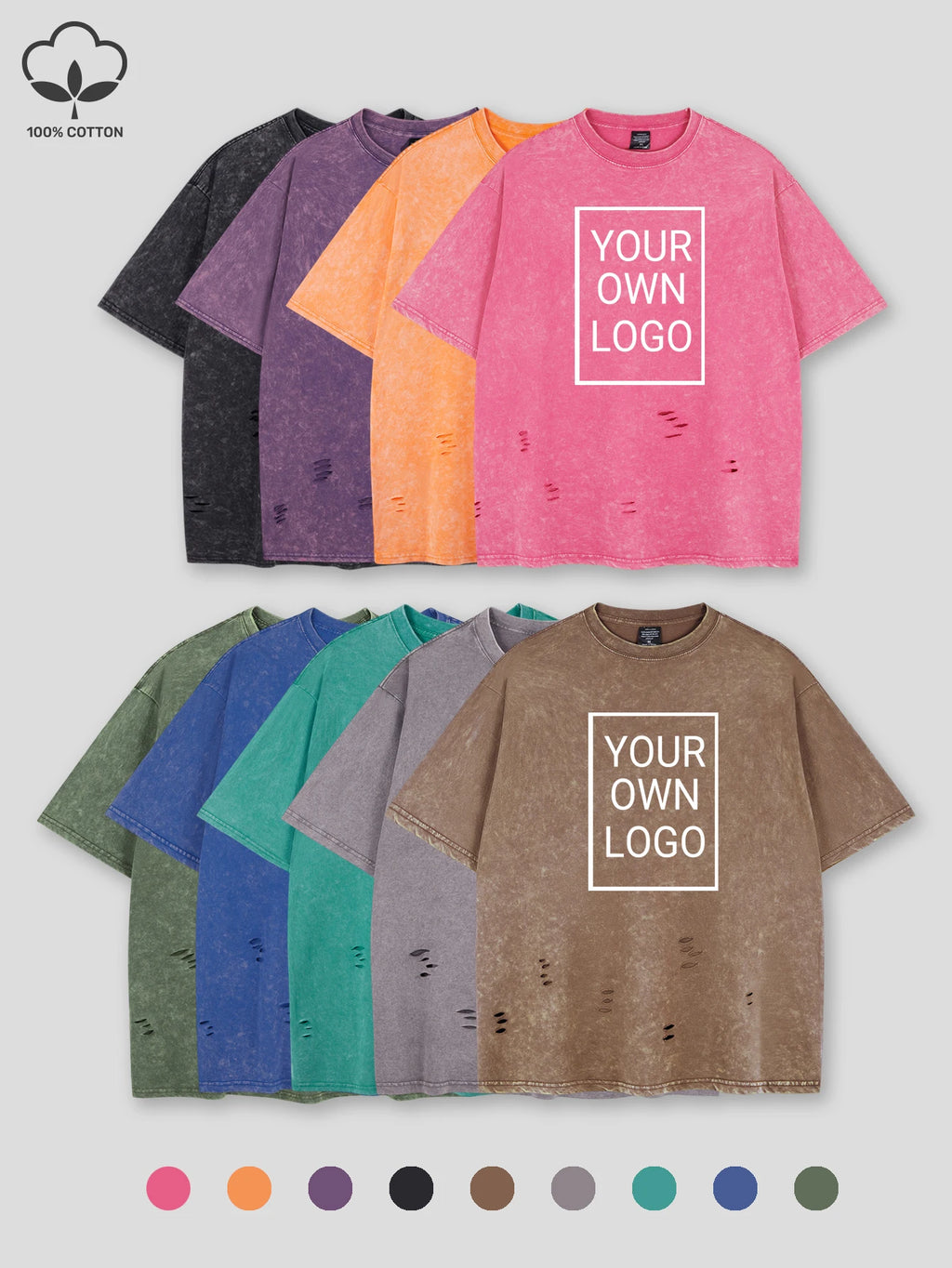 Customized The Logo DIY Pattern Cotton Washed Holes T Shirt Woman Oversize Y2K T-Shirt Summer Hip Hop Top All-Match Short Sleeve (Copy)