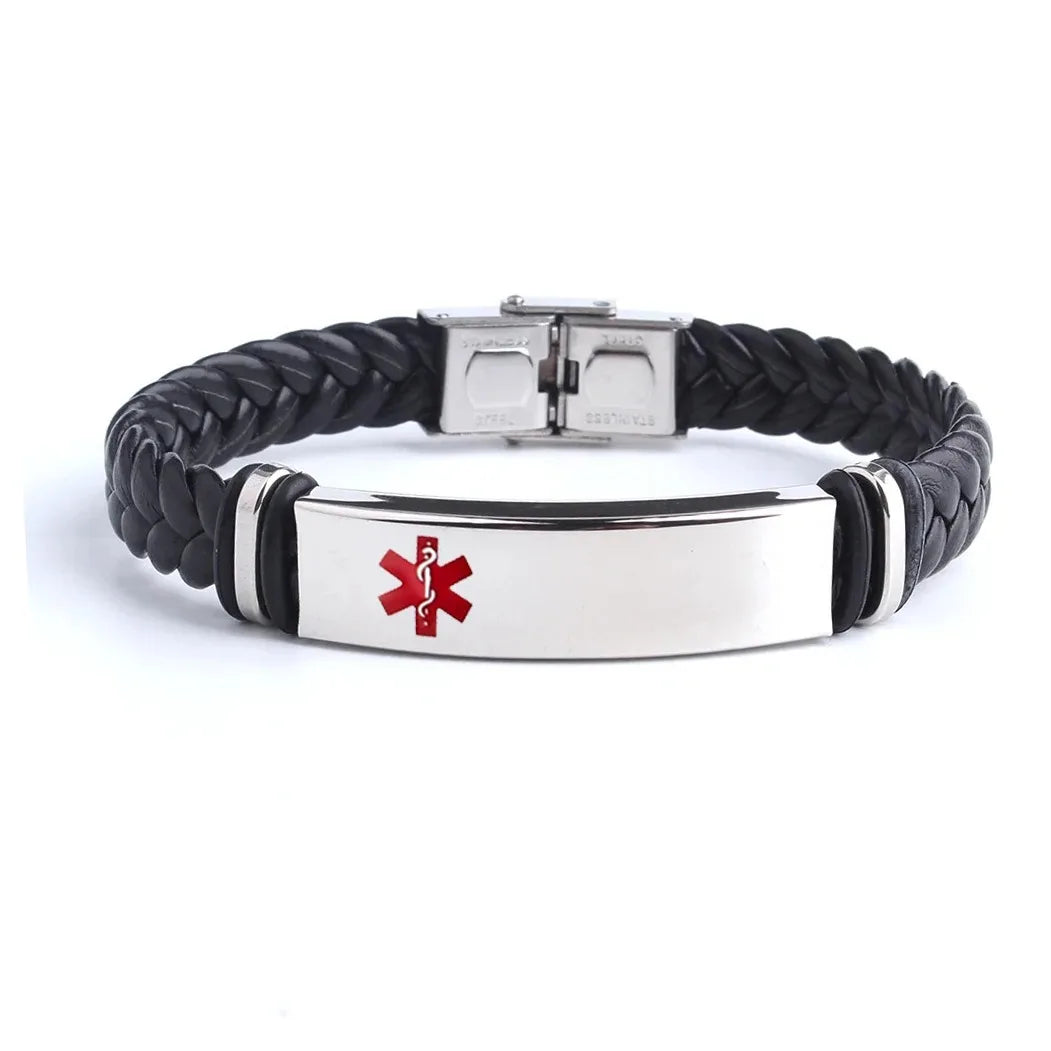 Punk SOS Custom logo Name Engrave Text Leather Bangle & Bracelet customize Stainless Steel Bracelets For Women Men ID Bracelet