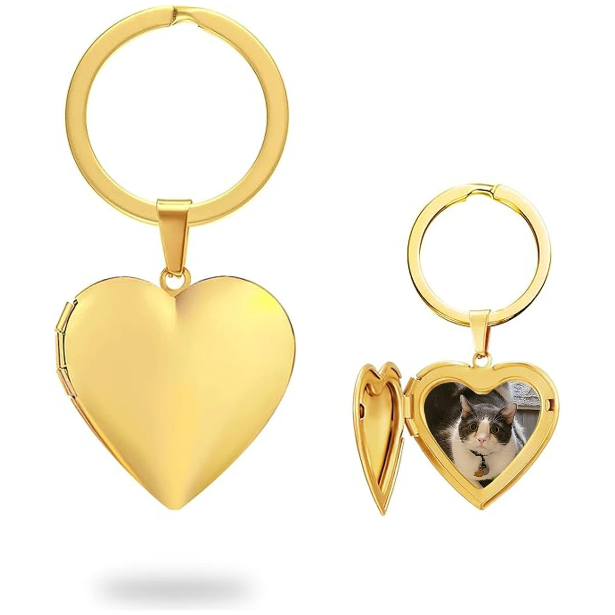 Customized Key Chain, Stainless Steel Heart Charm Image Insert Locket Keychain,Casual Romantic Unisex Women Accessory Gift