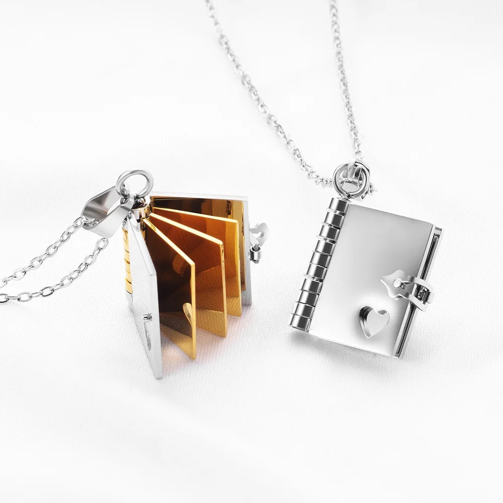 Envelope Necklace Custom Text Locket Opening Book Pendant Couple Personalized Photo Album Sweater Chain Jewelry Birthday Gift