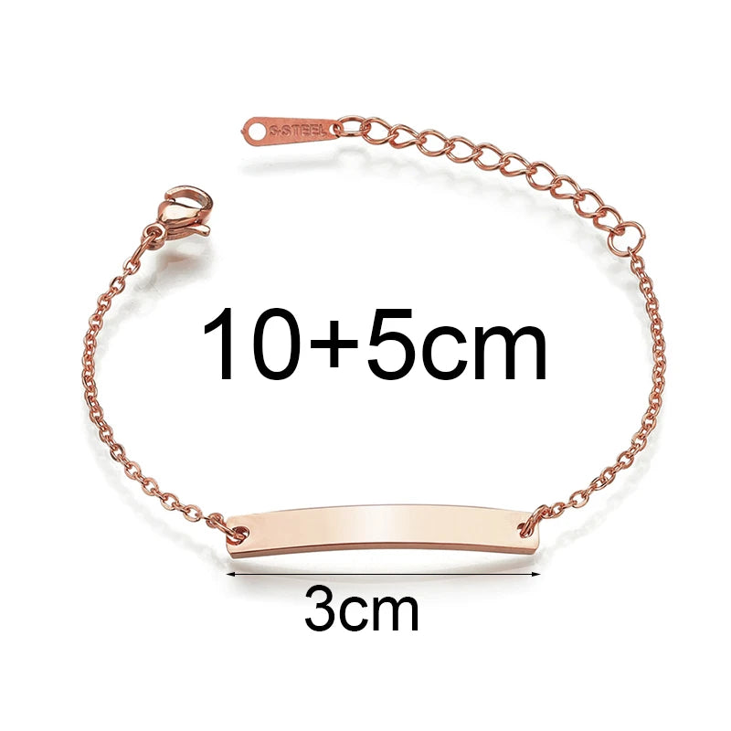 Personalized Kids Name Bracelet  Stainless Steel Custom Engraved Smooth Bar Charm Wristband Gift For Children Baby Boys Girls