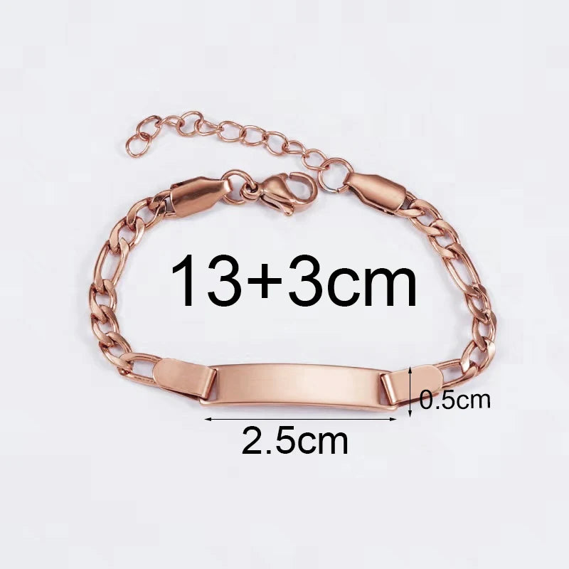 Personalized Kids Name Bracelet  Stainless Steel Custom Engraved Smooth Bar Charm Wristband Gift For Children Baby Boys Girls