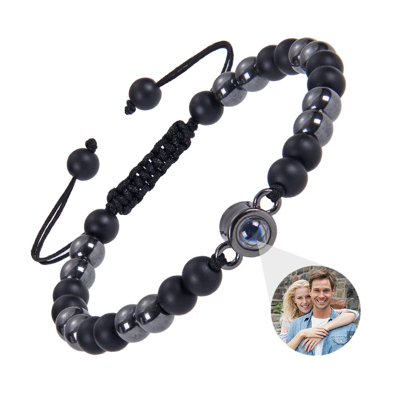 Custom Photo Bracelet Personalized Photo Projection Bracelet Beaded Bracelets with Picture Inside 100 Languages Memorial Gift