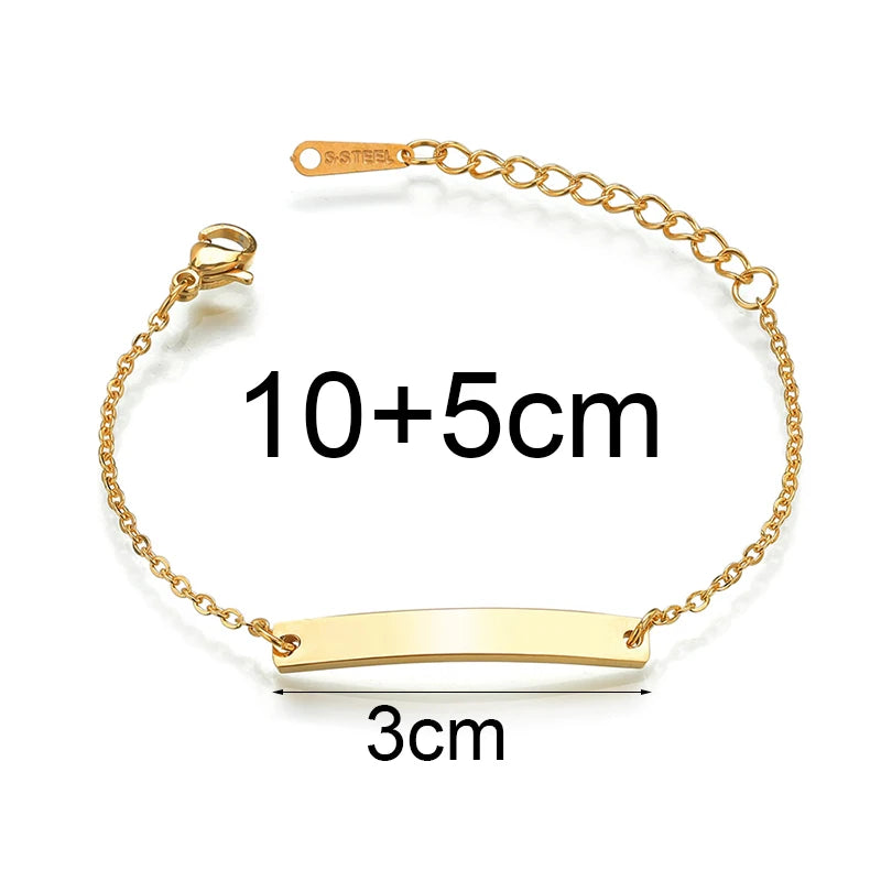 Personalized Kids Name Bracelet  Stainless Steel Custom Engraved Smooth Bar Charm Wristband Gift For Children Baby Boys Girls