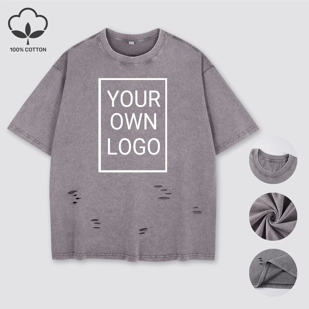 Customized The Logo DIY Pattern Cotton Washed Holes T Shirt Woman Oversize Y2K T-Shirt Summer Hip Hop Top All-Match Short Sleeve (Copy)