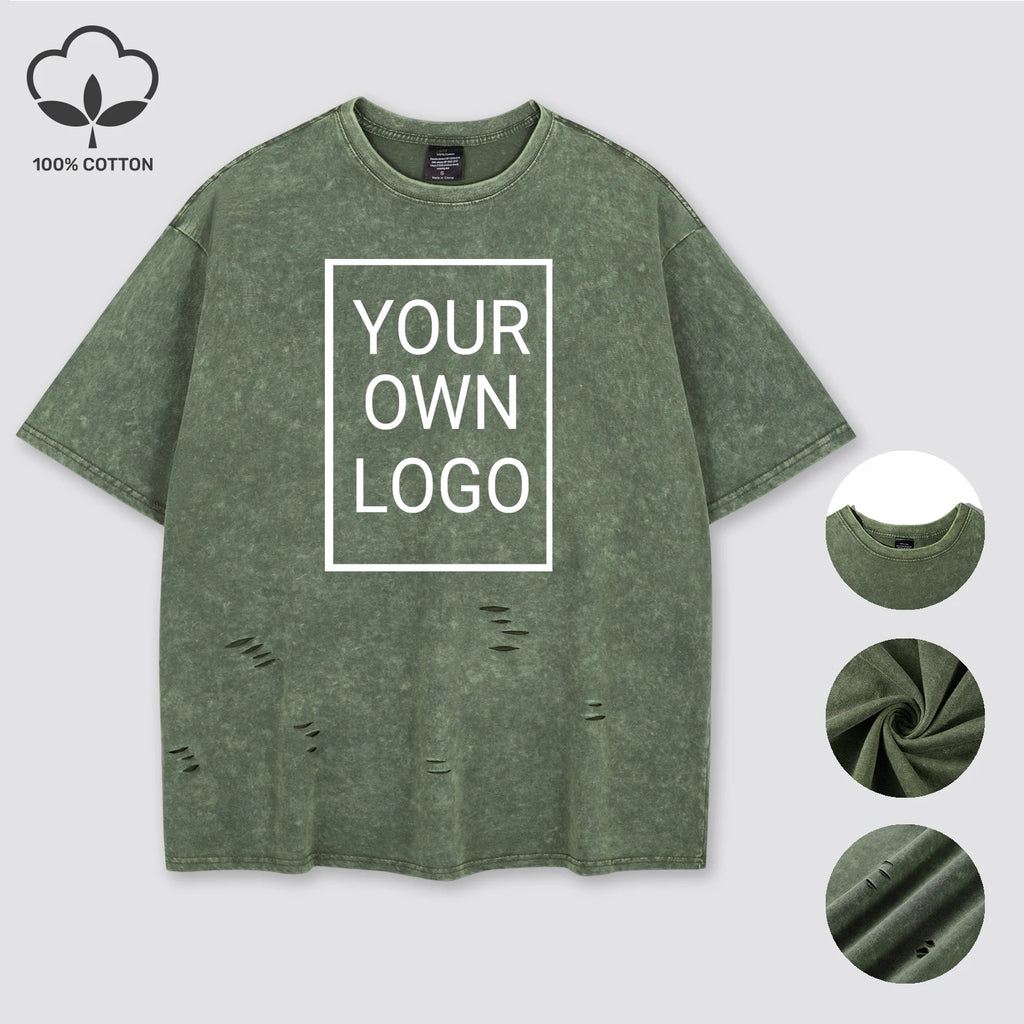 Customized The Logo DIY Pattern Cotton Washed Holes T Shirt Woman Oversize Y2K T-Shirt Summer Hip Hop Top All-Match Short Sleeve (Copy)