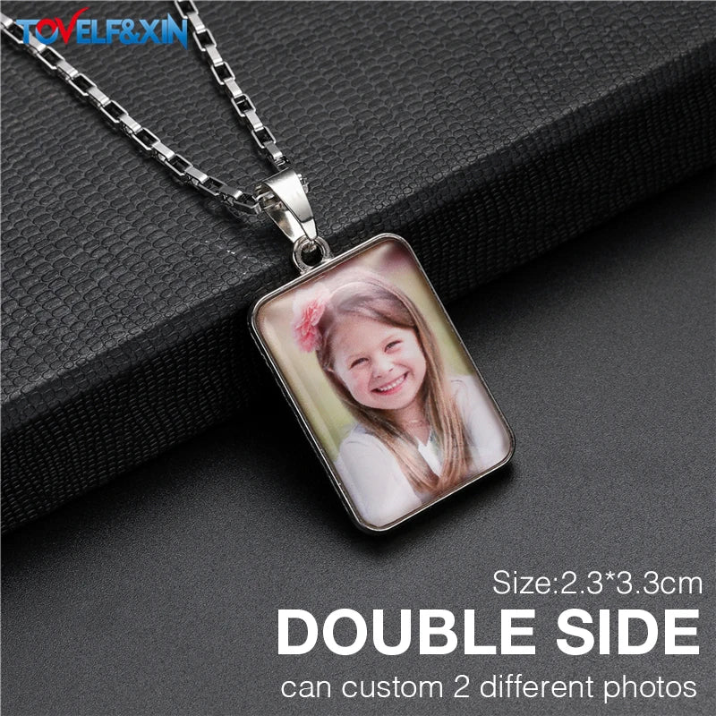 Personalized Memory Photo Pendant Double Side Customized Stainless Steel Chain Necklace for Family Members Anniversary Gift