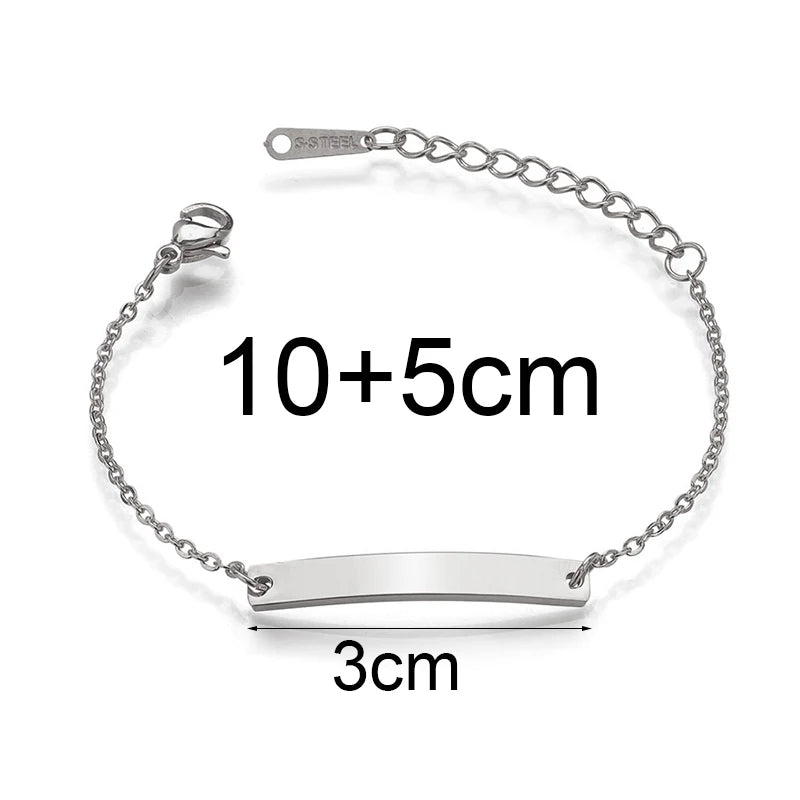 Personalized Kids Name Bracelet  Stainless Steel Custom Engraved Smooth Bar Charm Wristband Gift For Children Baby Boys Girls