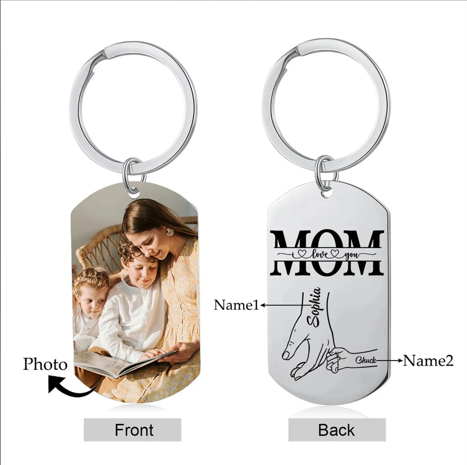 Personalized Photo Keychain Custom Holding Mom Hand With1-6 Kids Names Hand Keychains For Mother's Day Gift Ideas Birthday Gifts