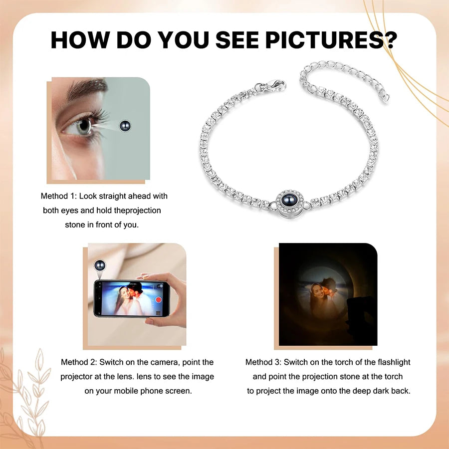 Bracelet with Picture inside Custom Picture Bracelet Personalized Photo Projection Bracelet Charm Memorial Gifts for Women